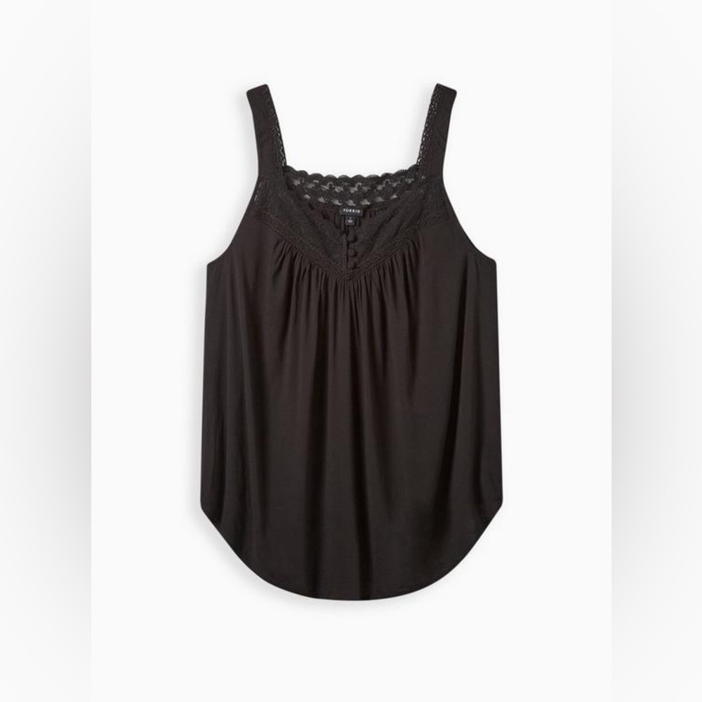 Torrid Rayon Slub Lace Inset Cami Black Sz 1X - Picture 5 of 12